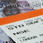 Close up of UK train ticket on top of banknotes 2008. Image shot 2008. Exact date unknown.