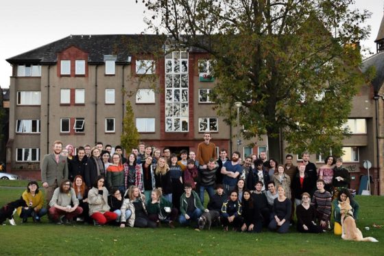 Students outside Edinburgh student housing Co-op