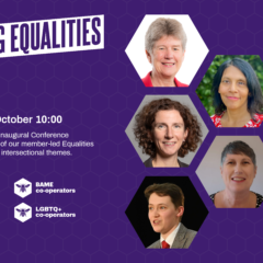 A 16:9 ratio graphic, with the Equalities Conference logo, date and pictures of speakers.