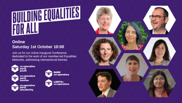 A 16:9 ratio graphic, with the Equalities Conference logo, date and pictures of speakers.