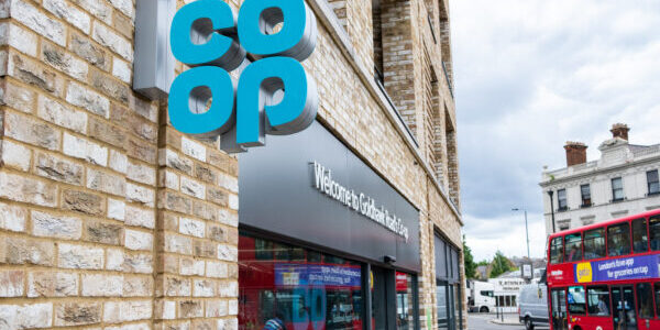 LONDON- Co-op food on Goldhawk Road, west London. A large British food retailer.